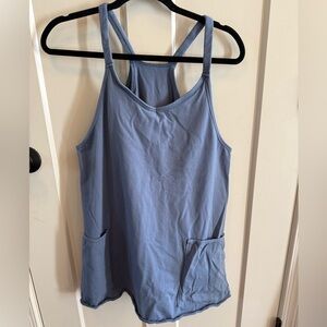 Women's Light Blue Racerback Romper with Front Pockets